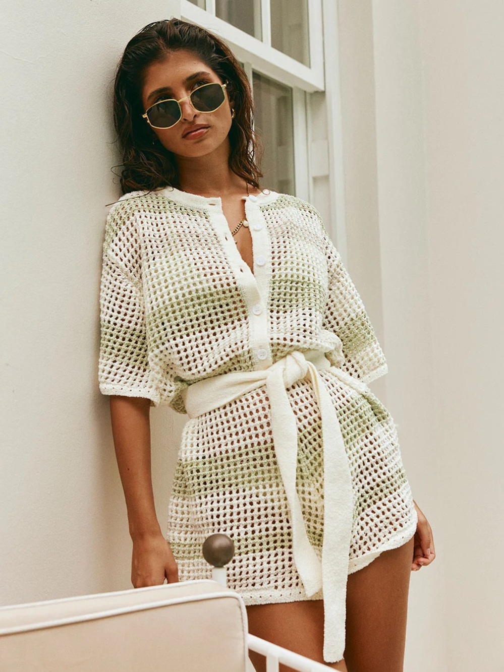SABO Women's Easton Crochet
Playsuit Cover Up Mint Green Ivory
Size M